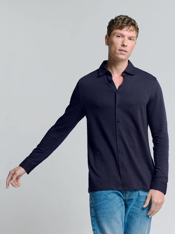 No Excess - Overhemd lange mouw - Blauw - Shirt Jersey Melange Stretch - 26411182