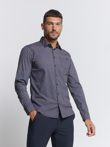 No Excess - Overhemd lange mouw - Blauw - Shirt Stretch Allover Printed - 26431113