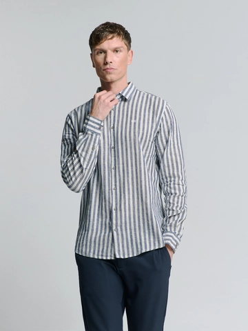 No Excess - Overhemd lange mouw - Blauw - Shirt Verical Big stripes With - 27470224Sn