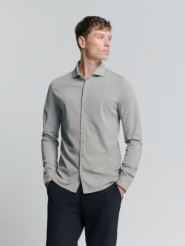 No Excess - Overhemd lange mouw - Grijs - Shirt Jersey Melange Stretch - 26411180