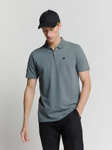 No Excess - Polo - Blauw - Polo Zip Pique Garment Dyed - 28380422
