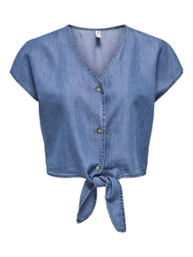 Only - Blouse korte mouw - Blauw - Onlbea Siesta Ss Knot Dnm Shir - 15344181
