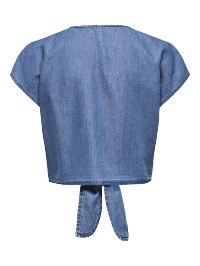 Only - Blouse korte mouw - Blauw - Onlbea Siesta Ss Knot Dnm Shir - 15344181