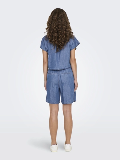 Only - Blouse korte mouw - Blauw - Onlbea Siesta Ss Knot Dnm Shir - 15344181