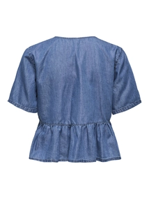 Only - Blouse korte mouw - Blauw - Onlbea Ss Bow Dnm Shirt Bj - 15344257