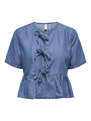 Only - Blouse korte mouw - Blauw - Onlbea Ss Bow Dnm Shirt Bj - 15344257