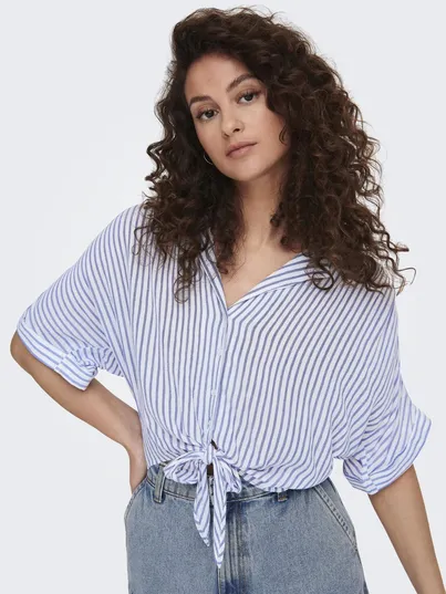 Only - Blouse korte mouw - Ecru - Onlpaula Life S/S Tie Shirt Wv - 15281497