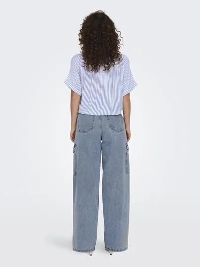Only - Blouse korte mouw - Ecru - Onlpaula Life S/S Tie Shirt Wv - 15281497