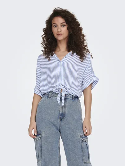 Only - Blouse korte mouw - Ecru - Onlpaula Life S/S Tie Shirt Wv - 15281497