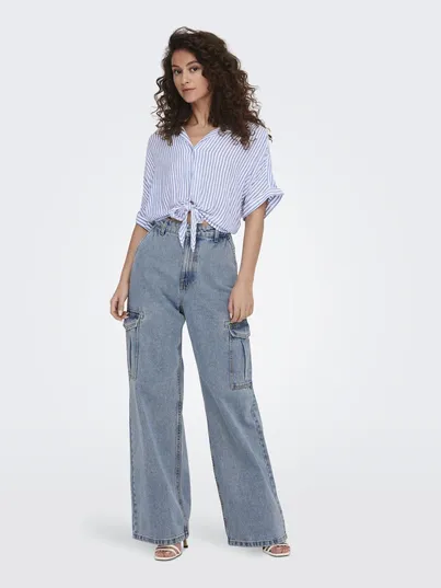 Only - Blouse korte mouw - Ecru - Onlpaula Life S/S Tie Shirt Wv - 15281497