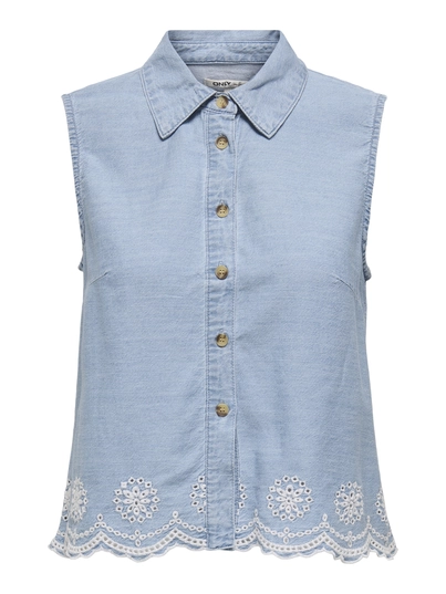Only - Blouse mouwloos - Lichte Denim - Onlmoon S/L Brod Anglaise Dnm - 15348191