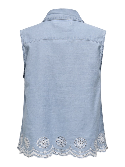 Only - Blouse mouwloos - Lichte Denim - Onlmoon S/L Brod Anglaise Dnm - 15348191
