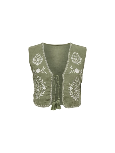 Only - Gilet - Groen - Onlthyra Sl Emb Vest Wvn - 15355338