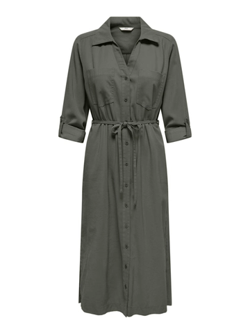 Only - Jurk - Antraciet - Onlaris Life Ls Belt Dress - 15337950