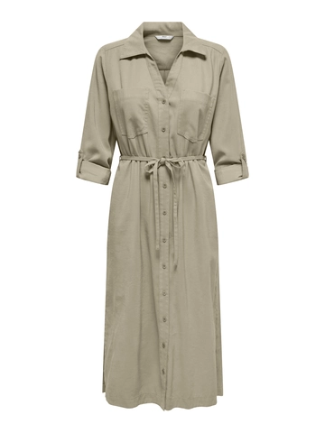 Only - Jurk - Beige - Onlaris Life Ls Belt Dress - 15337950