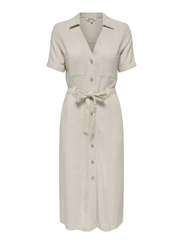 Only - Jurk - Beige - Onlsiesta Ss Lin Bl Shirt Dres - 15347210