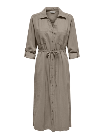 Only - Jurk - Bruin - Onlaris Life Ls Belt Dress - 15337950