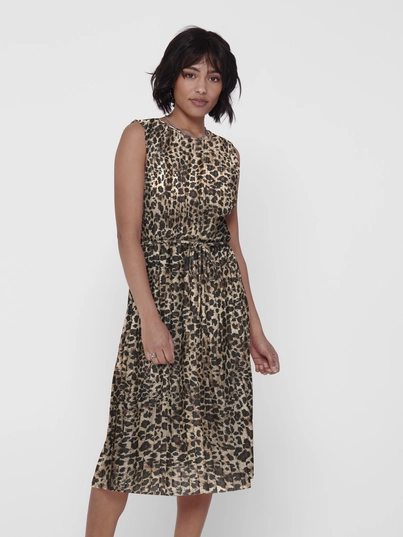 Only - Jurk - Dierenprint - Onlelema S/L Plisse Dress Box - 15201887
