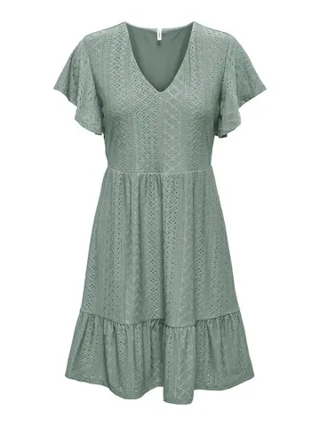 Only - Jurk - Lichtgroen - Onlsandra S/S V-Neck Dress Jr - 15289687