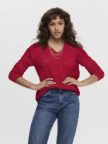 Only - Onlcamilla V-Neck L/S Pull - Trui met V-hals - Rood - 15204588