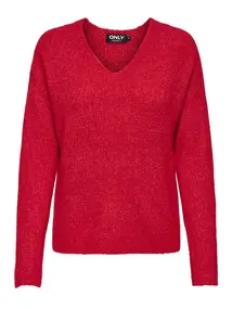 Only - Onlcamilla V-Neck L/S Pull - Trui met V-hals - Rood - 15204588