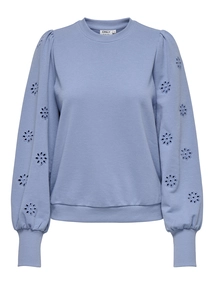 Only - Onlfemme L/S Puff Embroidery - Trui met ronde hals - Blauw - 15315687