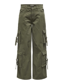 Only - Onlmalfy Mw Wide Cargo Pant - Trendy katoen/synthetische broek - Middengroen - 15338437