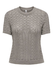 Only - Onlsaga Life Ss O-Neck Cc Knt - Trui met ronde hals - Middengrijs - 15339662