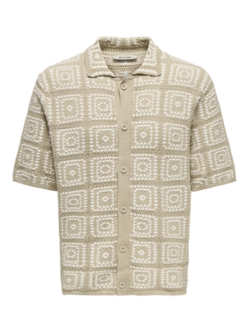 Only&Sons - Overhemd korte mouw - Beige - Onsbart Rlx 5 Ss Shirt Knit - 22033329
