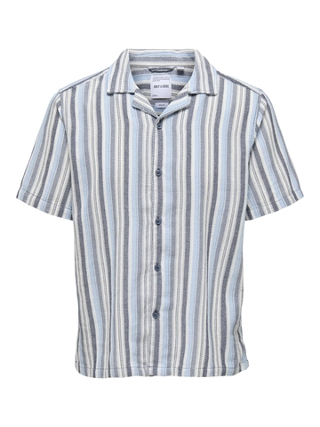 Only&Sons - Overhemd korte mouw - Blauw - Onstrev Life Reg Stripe Ss Shi - 22025659