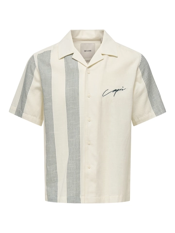 Only&Sons - Overhemd korte mouw - Ecru - Onsseio Emb Detailed Ss Shirt - 22033646