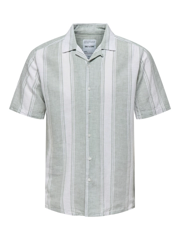 Only&Sons - Overhemd korte mouw - Groen - Onscaiden Life Stripe Linen Re - 22026109