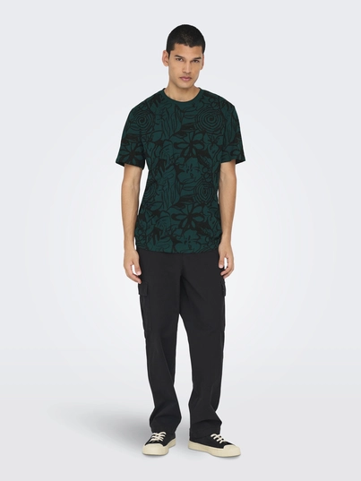 Only&Sons - T-shirt korte mouw - Donkerblauw - Onsperry Flower Life Aop Reg S - 22034323