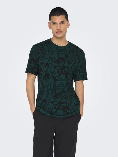 Only&Sons - T-shirt korte mouw - Donkerblauw - Onsperry Flower Life Aop Reg S - 22034323