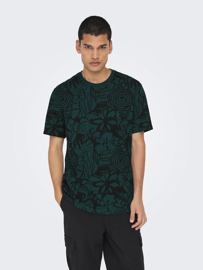 Only&Sons - T-shirt korte mouw - Donkerblauw - Onsperry Flower Life Aop Reg S - 22034323