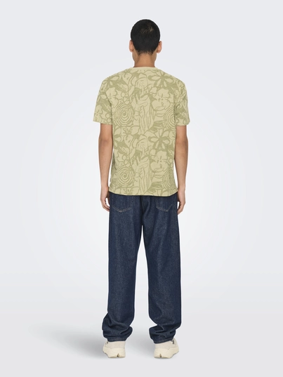 Only&Sons - T-shirt korte mouw - Lichtgroen - Onsperry Flower Life Aop Reg S - 22034323