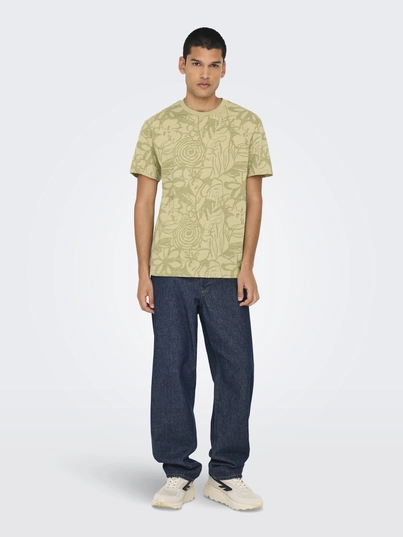 Only&Sons - T-shirt korte mouw - Lichtgroen - Onsperry Flower Life Aop Reg S - 22034323