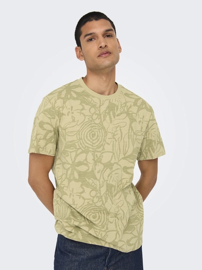 Only&Sons - T-shirt korte mouw - Lichtgroen - Onsperry Flower Life Aop Reg S - 22034323