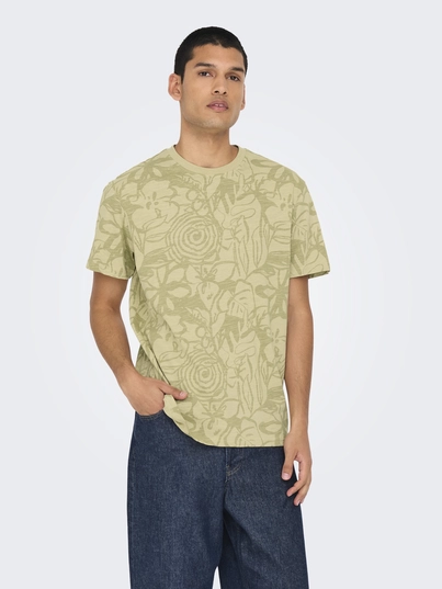 Only&Sons - T-shirt korte mouw - Lichtgroen - Onsperry Flower Life Aop Reg S - 22034323