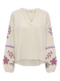 Only - T-shirt korte mouw - Beige - Onlblake Life Ls Emb Shirt Wvn - 15355165