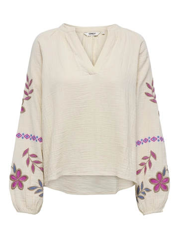Only - T-shirt korte mouw - Beige - Onlblake Life Ls Emb Shirt Wvn - 15355165
