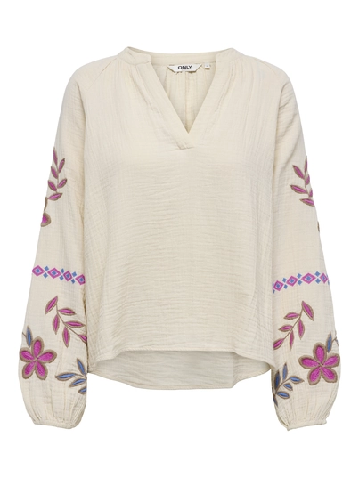 Only - T-shirt korte mouw - Beige - Onlblake Life Ls Emb Shirt Wvn - 15355165