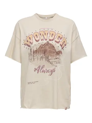 Only - T-shirt korte mouw - Beige - Onllucy Life S/S Mountain - 15343180