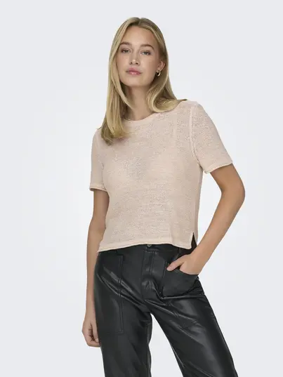 Only - T-shirt korte mouw - Beige - Onlsunny S/S Pullover Knt - 15254282