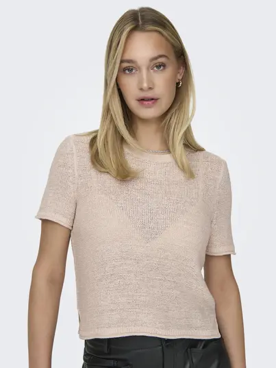Only - T-shirt korte mouw - Beige - Onlsunny S/S Pullover Knt - 15254282