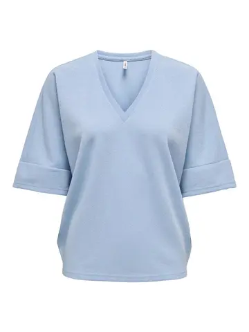 Only - T-shirt korte mouw - Blauw - Onlivy S/S Glitter V-Neck Top - 15347713
