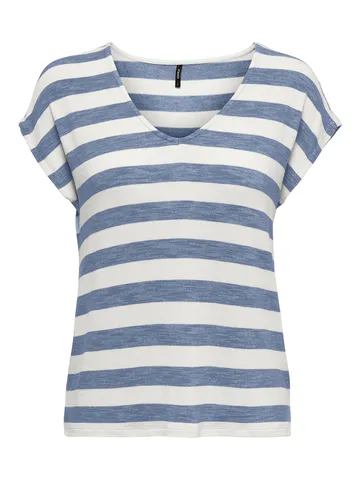 Only - T-shirt korte mouw - Blauw - Onllira Life S/S V-Neck Top - 15252103