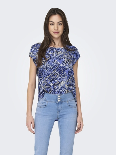 Only - T-shirt korte mouw - Blauw - Onlvic S/S Aop Top Noos Wvn - 15161116