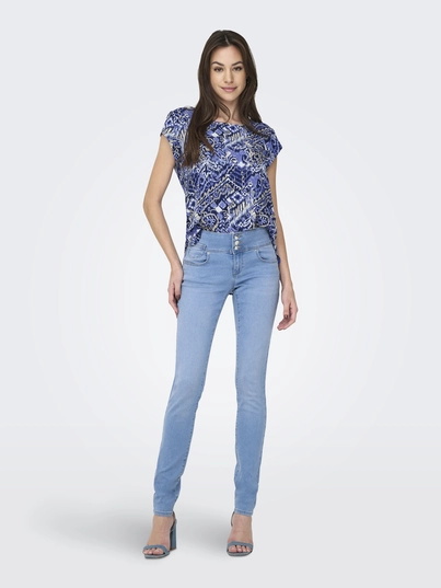 Only - T-shirt korte mouw - Blauw - Onlvic S/S Aop Top Noos Wvn - 15161116