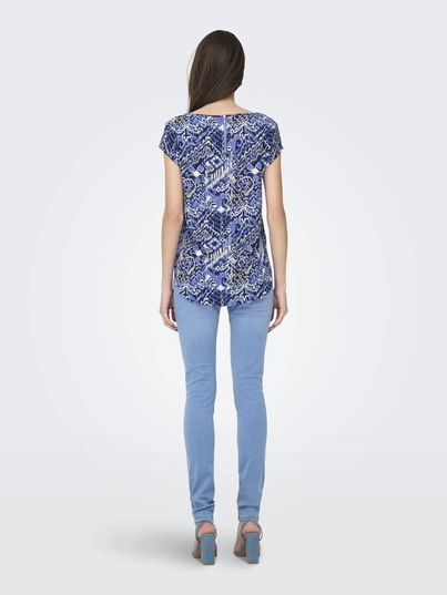 Only - T-shirt korte mouw - Blauw - Onlvic S/S Aop Top Noos Wvn - 15161116